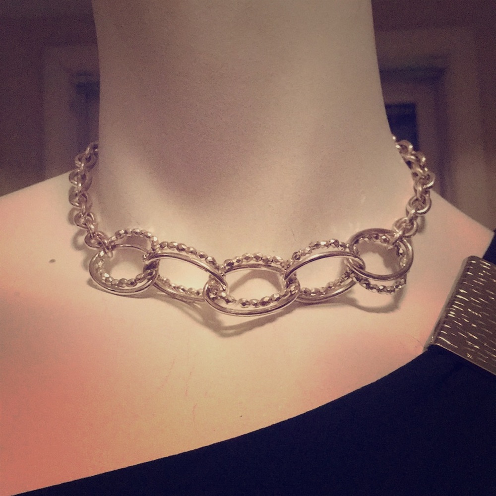 Silver Loop Necklace 14” Statement Piece Vintage - image 2